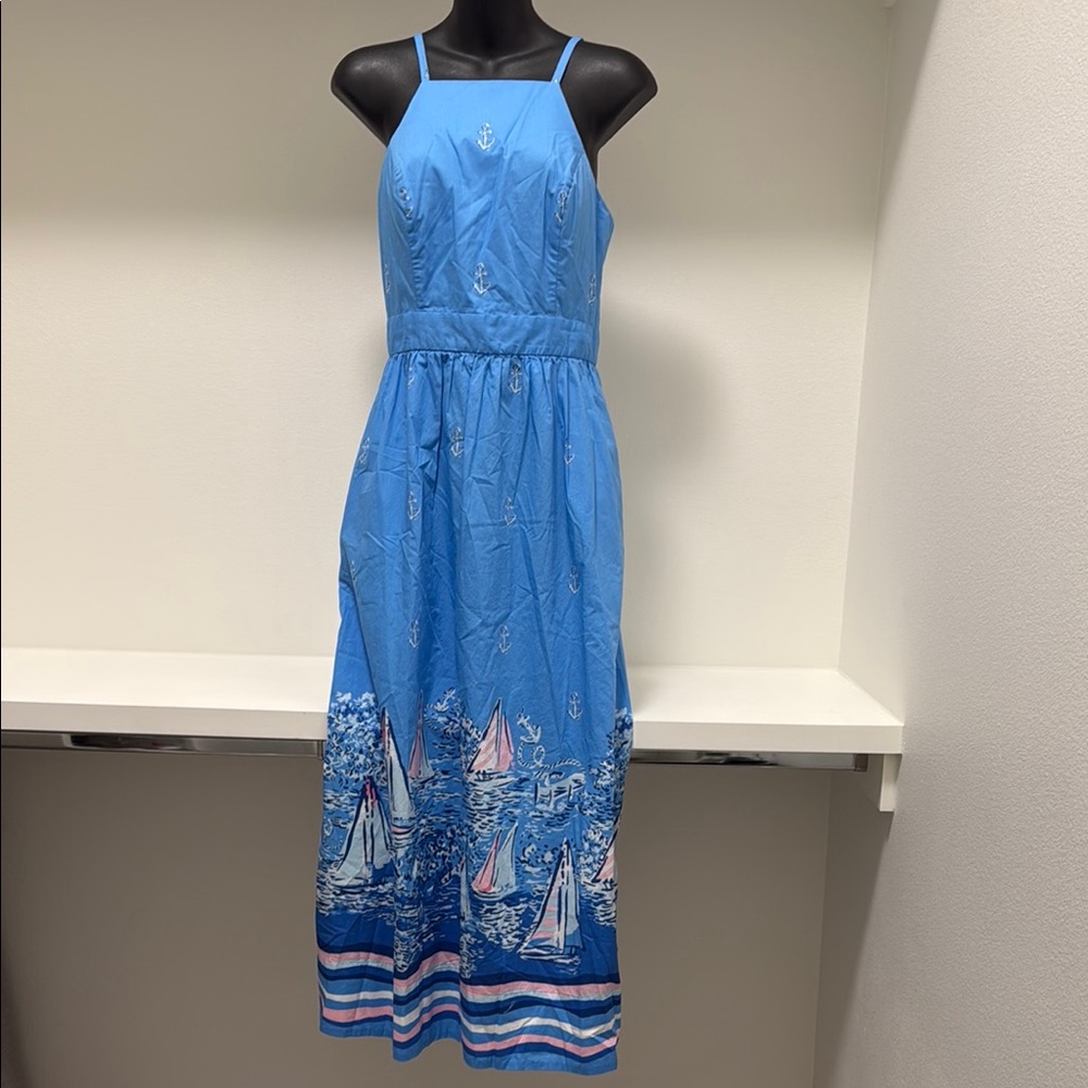 Lilly Pulitzer Charlese Cotton Halter Midi Dress Lunar Blue Womens Size 0 - Picture 1 of 15